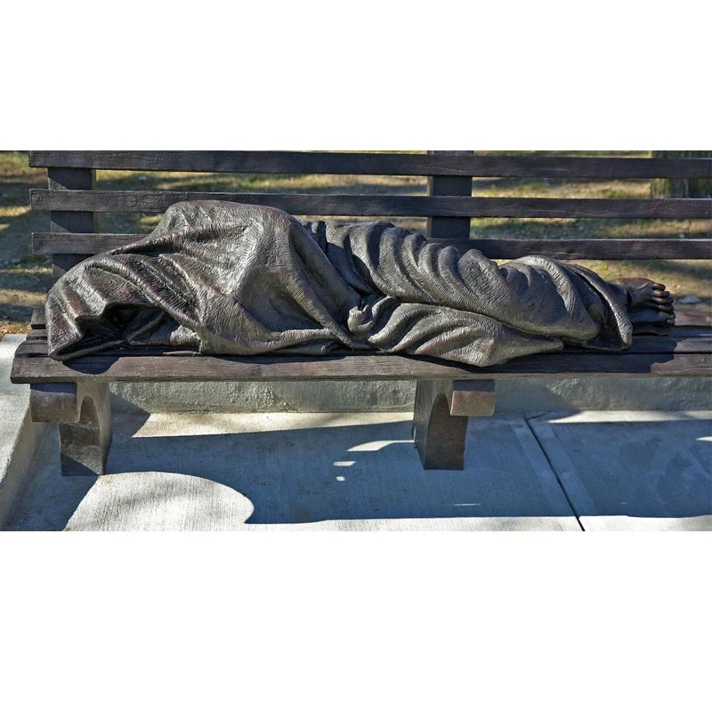 Life Size Lost Wax Bronze Statue of Jesus The Homeless on a Park Bench
